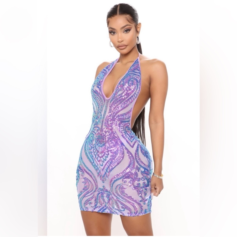 Purple sequin Dress, Fashion Nova